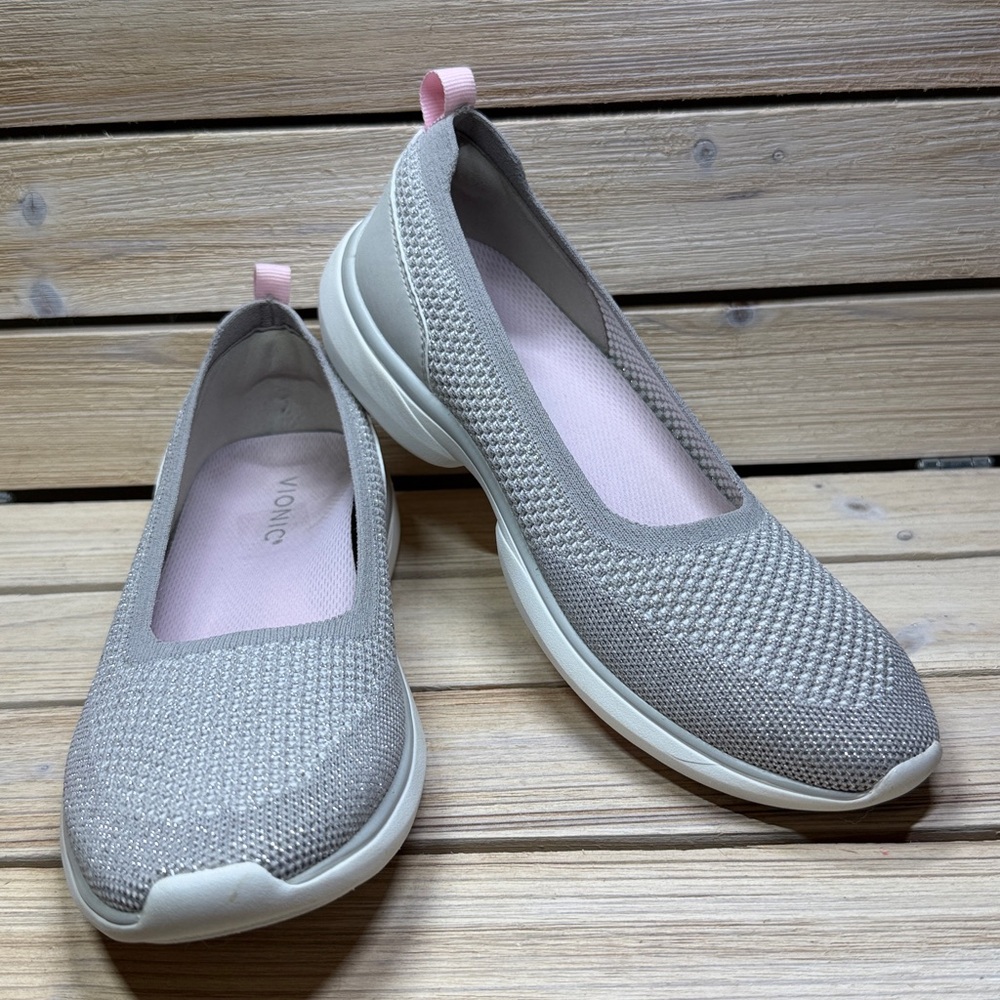 Vionic Vortex Kallie - Grey Metallic Slip Ons Size 9